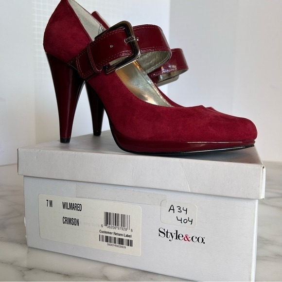 Style Co Womens Cherry Red Suede Mary Jane Patent Leather Shoes Size 7 M - Picture 4 of 16